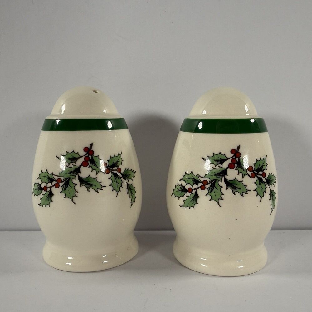 Spode Christmas Tree Salt & Pepper Shakers | England Made | Holly & Berry